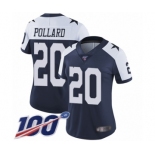 Women's Dallas Cowboys #20 Tony Pollard Navy Blue Throwback Alternate Vapor Untouchable Limited Player 100th Season Football Jersey