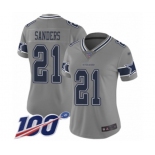 Women's Dallas Cowboys #21 Deion Sanders Limited Gray Inverted Legend 100th Season Football Jersey