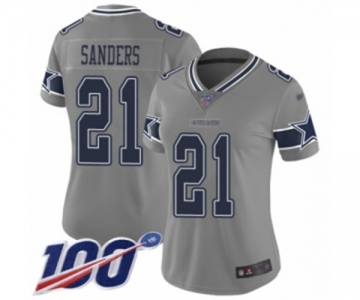 Women's Dallas Cowboys #21 Deion Sanders Limited Gray Inverted Legend 100th Season Football Jersey