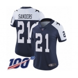 Women's Dallas Cowboys #21 Deion Sanders Navy Blue Throwback Alternate Vapor Untouchable Limited Player 100th Season Football Jersey