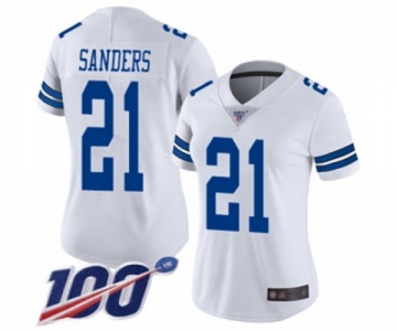 Women's Dallas Cowboys #21 Deion Sanders White Vapor Untouchable Limited Player 100th Season Football Jersey