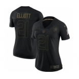 Women's Dallas Cowboys ##21 Ezekiel Elliott 2020 Salute To Service Limited Football Jersey Black