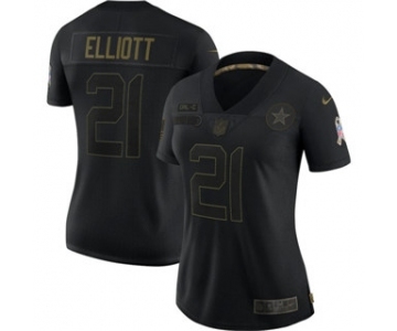 Women's Dallas Cowboys ##21 Ezekiel Elliott 2020 Salute To Service Limited Football Jersey Black