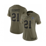 Women's Dallas Cowboys #21 Ezekiel Elliott 2022 Olive Salute To Service Limited Stitched Jersey(Run Small)