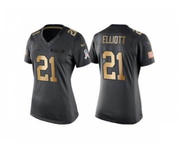 Women's Dallas Cowboys #21 Ezekiel Elliott Anthracite Gold Special Edition Salute to Service Jersey