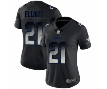 Women's Dallas Cowboys #21 Ezekiel Elliott Black Smoke Fashion Limited Football Jersey