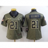 Women's Dallas Cowboys #21 Ezekiel Elliott Gold 2021 Salute To Service Limited Player Jersey