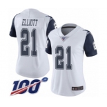 Women's Dallas Cowboys #21 Ezekiel Elliott Limited White Rush Vapor Untouchable 100th Season Football Jersey