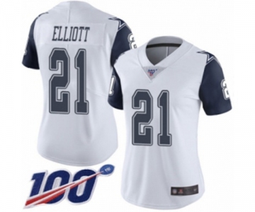 Women's Dallas Cowboys #21 Ezekiel Elliott Limited White Rush Vapor Untouchable 100th Season Football Jersey