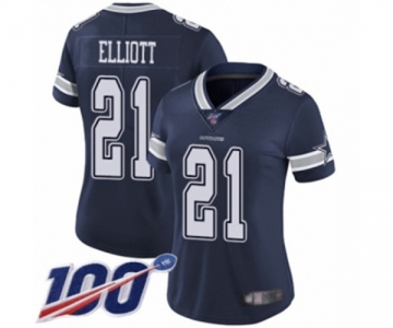 Women's Dallas Cowboys #21 Ezekiel Elliott Navy Blue Team Color Vapor Untouchable Limited Player 100th Season Football Jersey