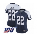 Women's Dallas Cowboys #22 Emmitt Smith Navy Blue Throwback Alternate Vapor Untouchable Limited Player 100th Season Football Jersey