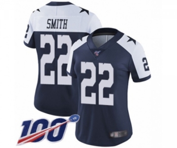 Women's Dallas Cowboys #22 Emmitt Smith Navy Blue Throwback Alternate Vapor Untouchable Limited Player 100th Season Football Jersey