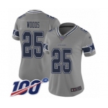 Women's Dallas Cowboys #25 Xavier Woods Limited Gray Inverted Legend 100th Season Football Jersey