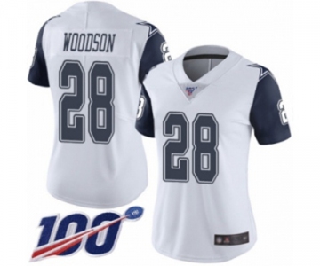 Women's Dallas Cowboys #28 Darren Woodson Limited White Rush Vapor Untouchable 100th Season Football Jersey