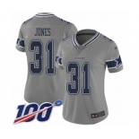 Women's Dallas Cowboys #31 Byron Jones Limited Gray Inverted Legend 100th Season Football Jersey