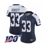 Women's Dallas Cowboys #33 Tony Dorsett Navy Blue Throwback Alternate Vapor Untouchable Limited Player 100th Season Football Jersey