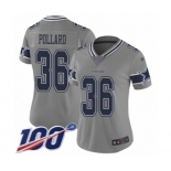 Women's Dallas Cowboys #36 Tony Pollard Limited Gray Inverted Legend 100th Season Football Jersey