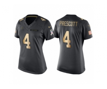 Women's Dallas Cowboys #4 Dak Prescott Anthracite Gold Special Edition Salute to Service Jersey