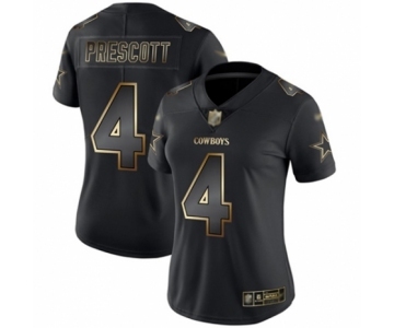 Women's Dallas Cowboys #4 Dak Prescott Black Gold Vapor Untouchable Limited Football Jersey