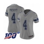 Women's Dallas Cowboys #4 Dak Prescott Limited Gray Inverted Legend 100th Season Football Jersey