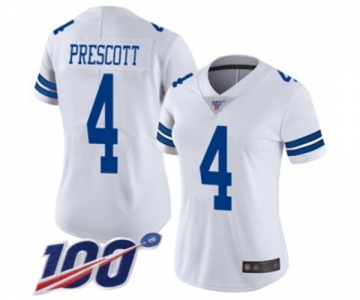 Women's Dallas Cowboys #4 Dak Prescott White Vapor Untouchable Limited Player 100th Season Football Jersey