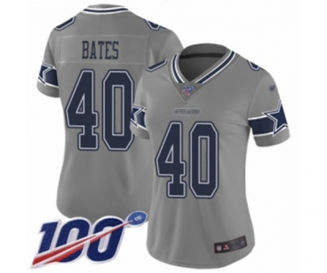 Women's Dallas Cowboys #40 Bill Bates Limited Gray Inverted Legend 100th Season Football Jersey