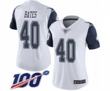 Women's Dallas Cowboys #40 Bill Bates Limited White Rush Vapor Untouchable 100th Season Football Jersey