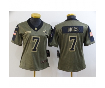 Women's Dallas Cowboys #7 Trevon Diggs Nike Olive 2021 Salute To Service Limited Player Jersey