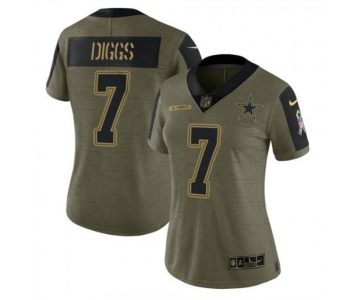 Women's Dallas Cowboys #7 Trevon Diggs Olive Salute To Service Limited Stitched Jersey