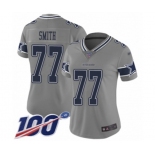 Women's Dallas Cowboys #77 Tyron Smith Limited Gray Inverted Legend 100th Season Football Jersey