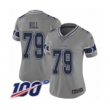 Women's Dallas Cowboys #79 Trysten Hill Limited Gray Inverted Legend 100th Season Football Jersey