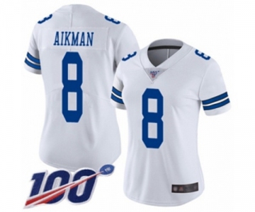 Women's Dallas Cowboys #8 Troy Aikman White Vapor Untouchable Limited Player 100th Season Football Jersey