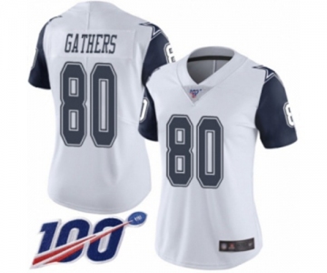 Women's Dallas Cowboys #80 Rico Gathers Limited White Rush Vapor Untouchable 100th Season Football Jersey