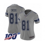 Women's Dallas Cowboys #81 Terrell Owens Limited Gray Inverted Legend 100th Season Football Jersey