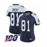 Women's Dallas Cowboys #81 Terrell Owens Navy Blue Throwback Alternate Vapor Untouchable Limited Player 100th Season Football Jersey