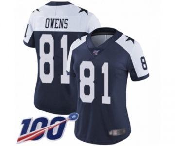 Women's Dallas Cowboys #81 Terrell Owens Navy Blue Throwback Alternate Vapor Untouchable Limited Player 100th Season Football Jersey