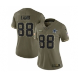 Women's Dallas Cowboys #88 CeeDee Lamb 2022 Olive Salute To Service Limited Stitched Jersey(Run Small)