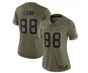 Women's Dallas Cowboys #88 CeeDee Lamb 2022 Olive Salute To Service Limited Stitched Jersey(Run Small)