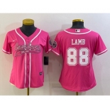 Women's Dallas Cowboys #88 CeeDee Lamb Pink With Patch Cool Base Stitched Baseball Jersey