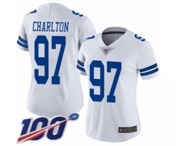 Women's Dallas Cowboys #97 Taco Charlton White Vapor Untouchable Limited Player 100th Season Football Jersey