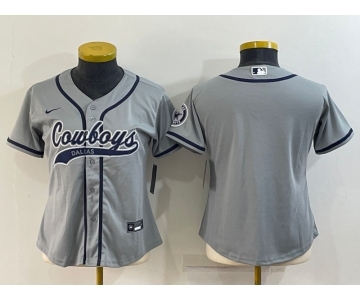 Women's Dallas Cowboys Blank Grey With Patch Cool Base Stitched Baseball Jersey