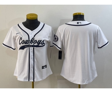 Women's Dallas Cowboys Blank White With Patch Cool Base Stitched Baseball Jersey