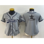 Women's Dallas Cowboys Grey Team Big Logo With Patch Cool Base Stitched Baseball Jerse