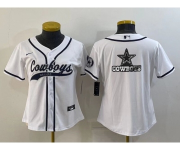 Women's Dallas Cowboys White Team Big Logo With Patch Cool Base Stitched Baseball Jersey