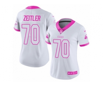 Women's Nike Cleveland Browns #70 Kevin Zeitler Limited White Pink Rush Fashion NFL Jersey