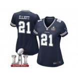 Women's Nike Dallas Cowboys #21 Ezekiel Elliott Elite Navy Blue Team Color Super Bowl LI NFL Jersey