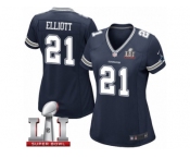 Women's Nike Dallas Cowboys #21 Ezekiel Elliott Elite Navy Blue Team Color Super Bowl LI NFL Jersey