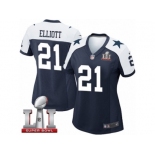 Women's Nike Dallas Cowboys #21 Ezekiel Elliott Elite Navy Blue Throwback Alternate Super Bowl LI NFL Jersey