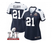 Women's Nike Dallas Cowboys #21 Ezekiel Elliott Elite Navy Blue Throwback Alternate Super Bowl LI NFL Jersey