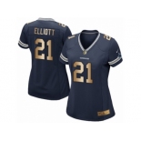 Women's Nike Dallas Cowboys #21 Ezekiel Elliott Elite Navy Gold Team Color NFL Jersey